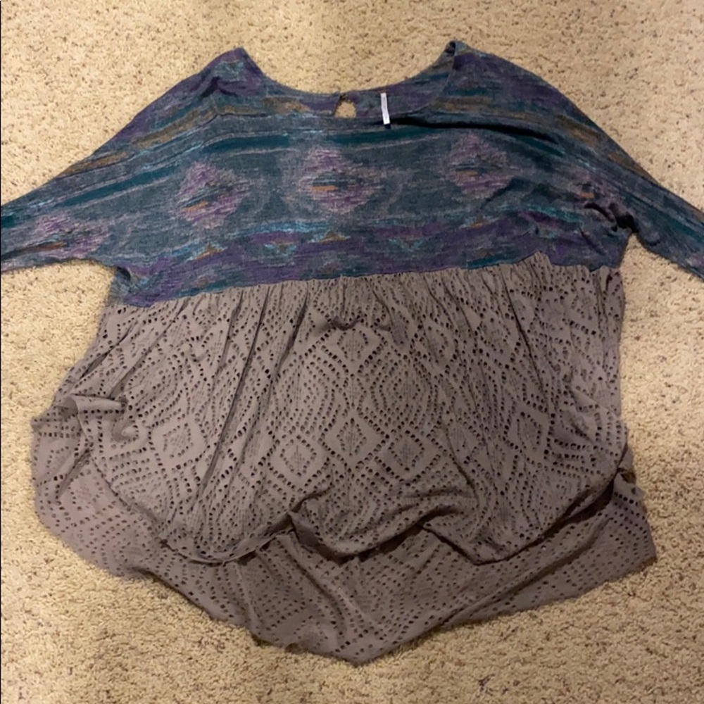 Free People-Tunic Shirt Top 3/4 Sleeve-Size Small